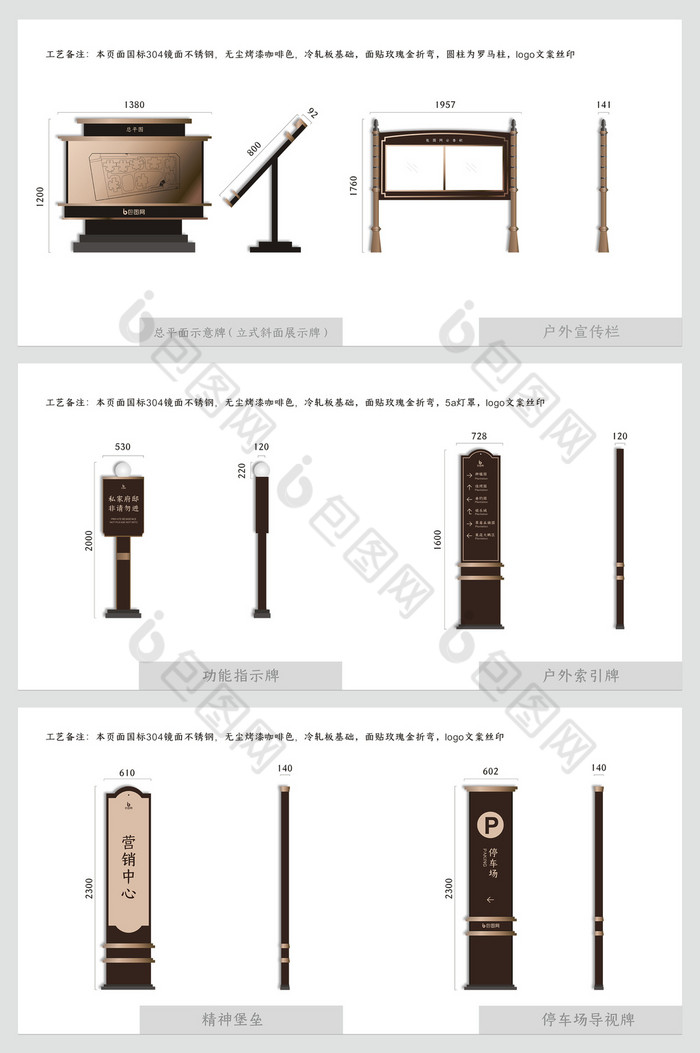 欧式咖啡色玫瑰金地产标识标牌VI导视系统图片图片