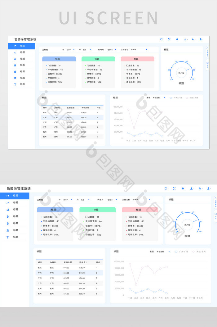 店铺销售简约蓝色可视数据化界面图片图片