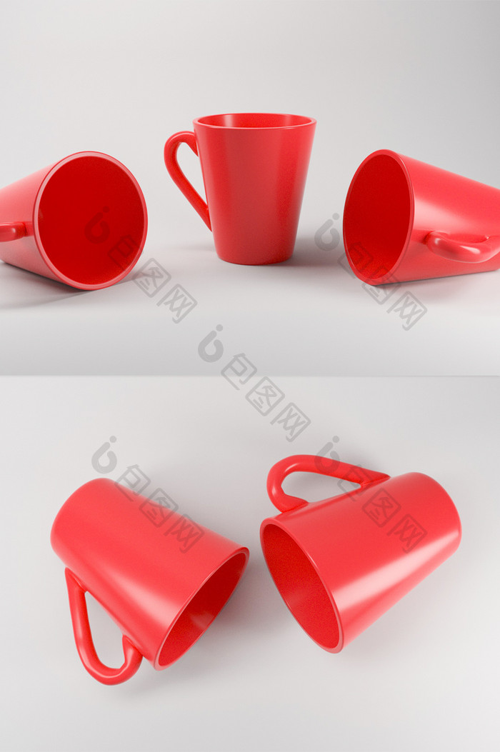 红色马克杯模型C4D产品模型（OC）
