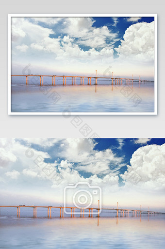 跨江大桥蓝天白云摄影图图片