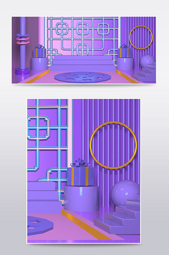 C4D电商场景高端紫色窗框紫色海报背景图片