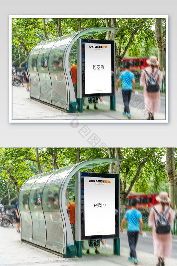 城市基础建设公交站户外空白广告牌海报样机