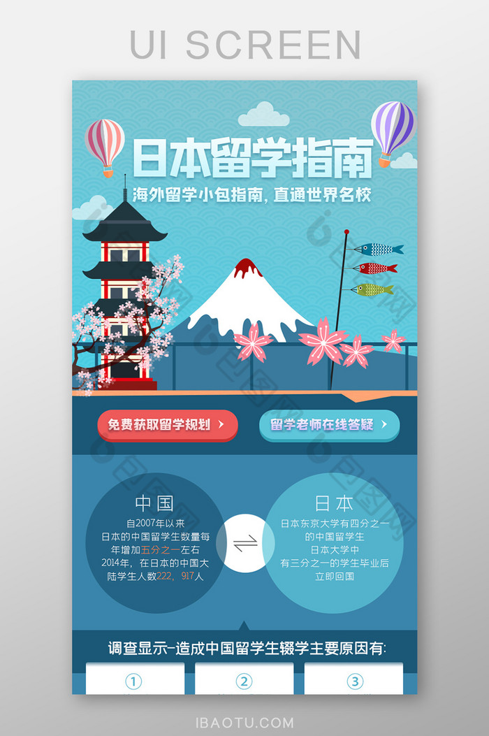 蓝色日本留学指南h5长图