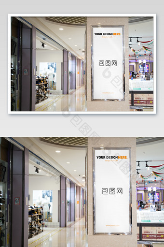 商场大楼购物中心室内空白广告牌海报样机图片