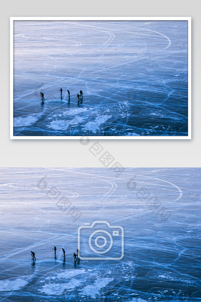 蓝色冰面湖面溜冰滑冰运动冬季摄影图