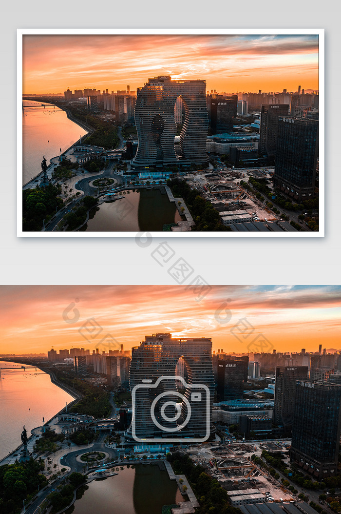 火烧云城市建筑摄影 杭州印 地标 日出