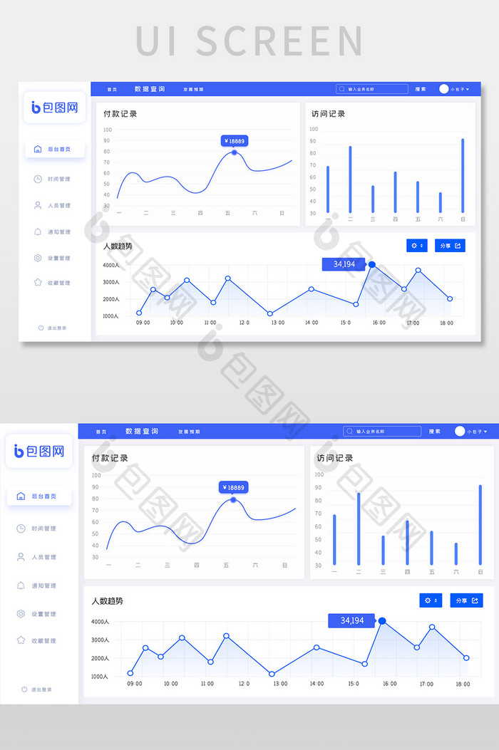 蓝色科技后台数据可视化网页界面