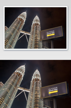 马来西亚吉隆坡双子塔户外广告牌海报样机