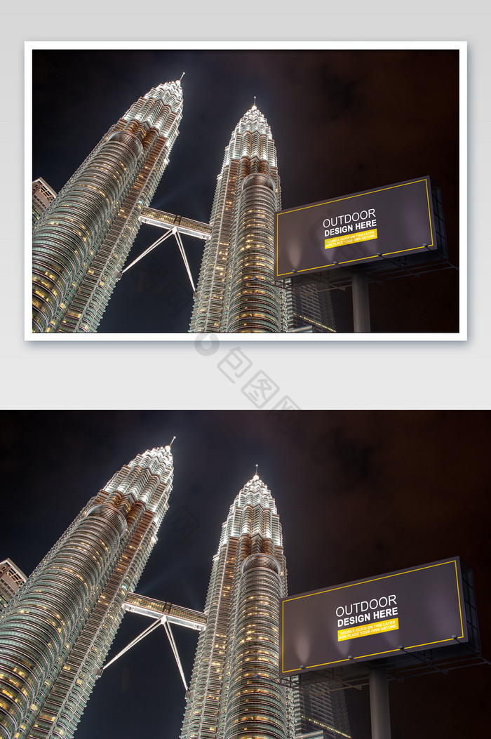 马来西亚吉隆坡双子塔户外广告牌海报样机