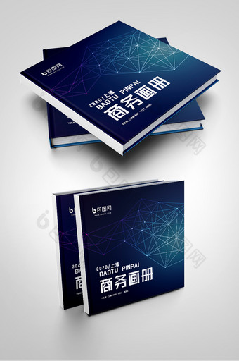 科技风简约扁平网格创意商务画册封面图片