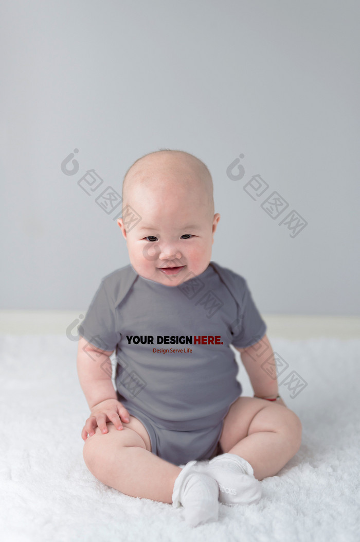 儿童母婴婴儿认真坐可改色印花贴图服装样机