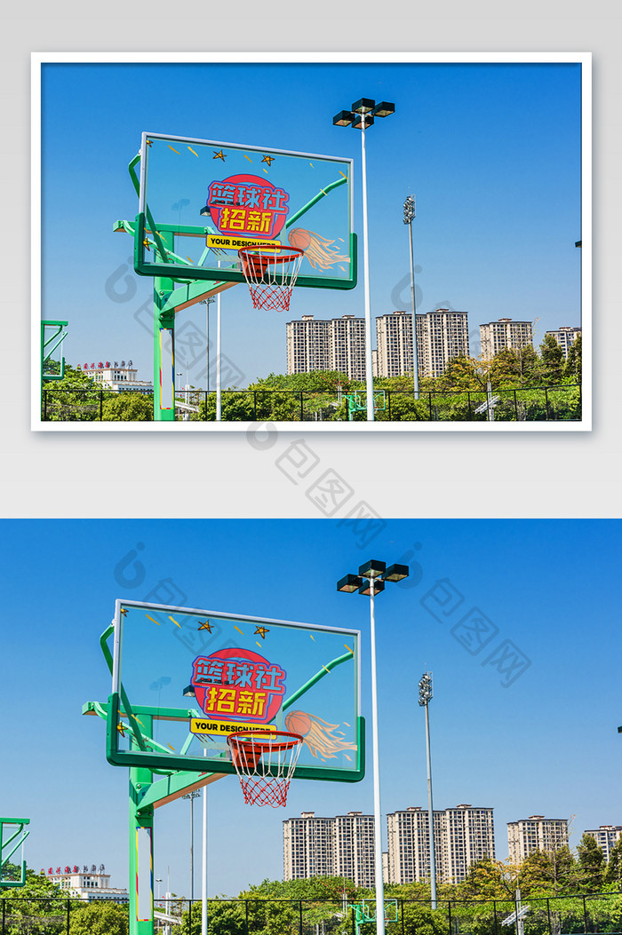 室外球场篮球架篮板广告宣传海报样机