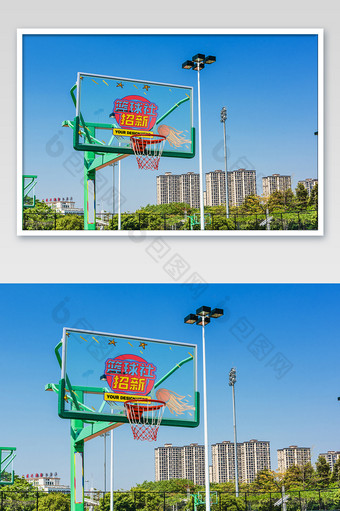 室外球场篮球架篮板广告宣传海报样机图片