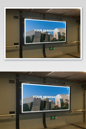 昏暗隧道地铁通道招商广告位海报样机