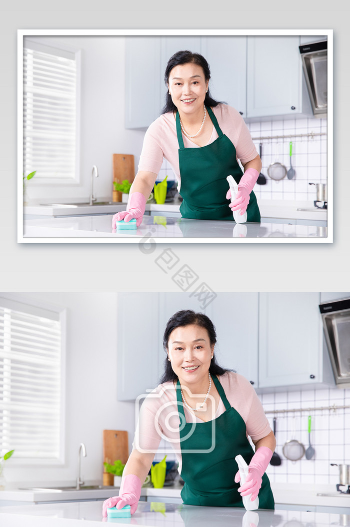 厨房家庭主妇家政服务打扫台面卫生图片