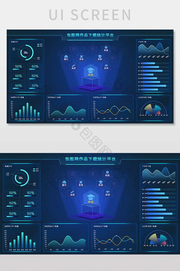 蓝色包图网作品下载统计平台可视化网页界面