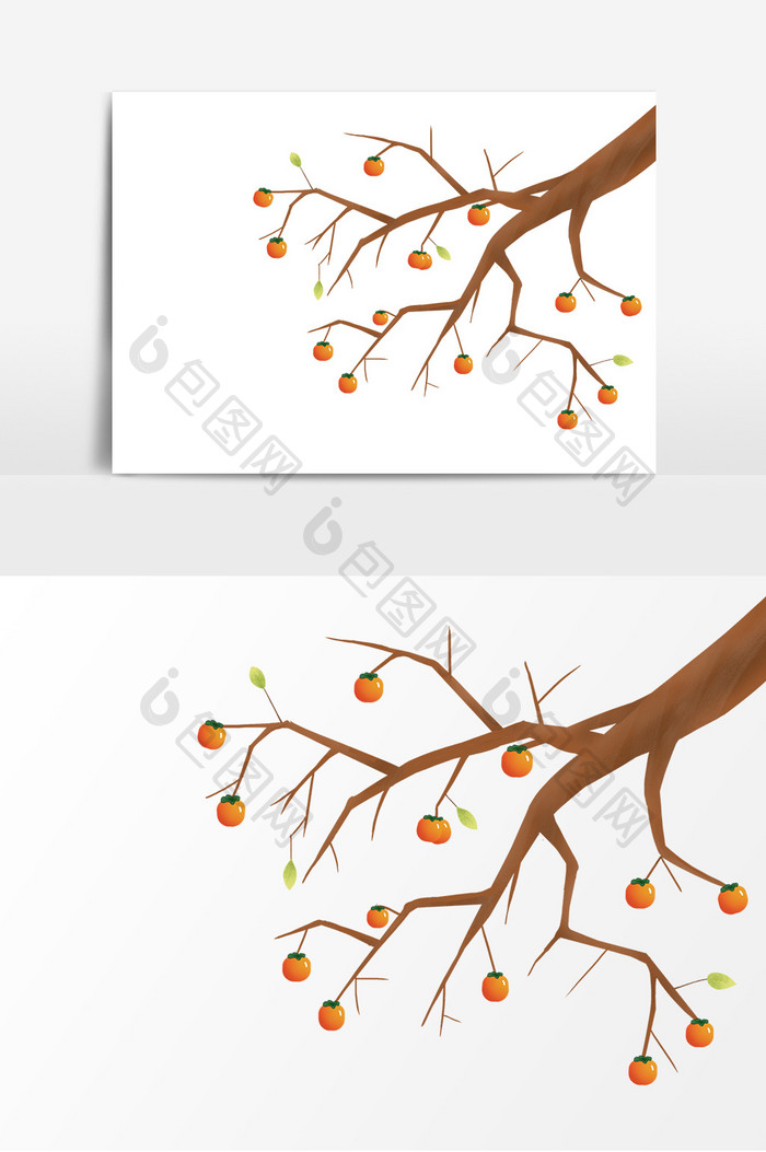 中国风卡通手绘柿子柿子树形象元素