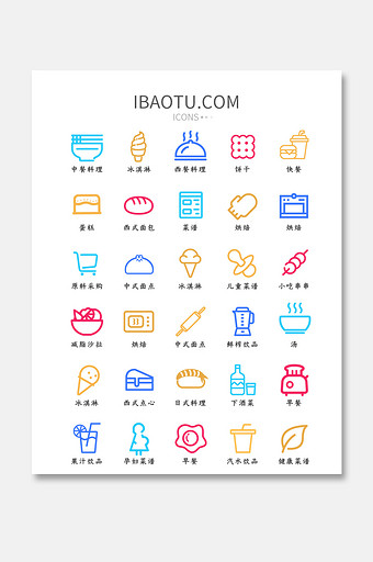 厨房应用类长尾UI矢量图标图片