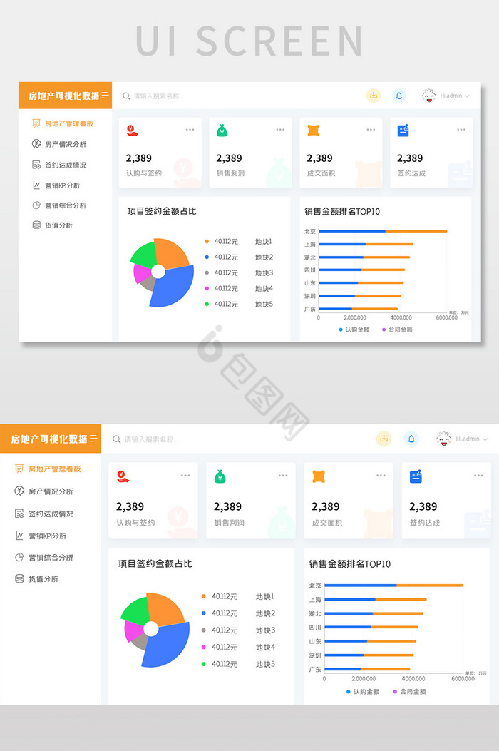 多彩渐变色简约小清新房地产可视化数据界面图片