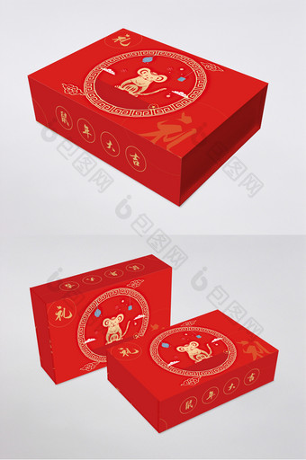 中式剪纸风鼠年新年礼盒手提袋包装设计图片
