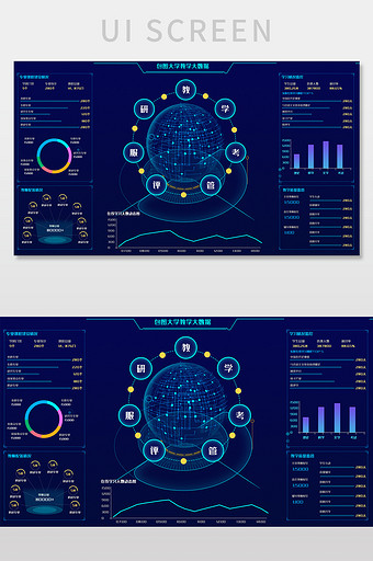 蓝色渐变科技教育平台大数据可视化界面图片