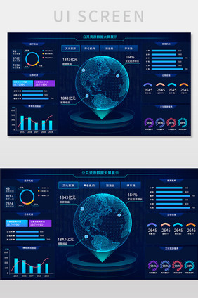 蓝色渐变公共资源数据大屏可视化