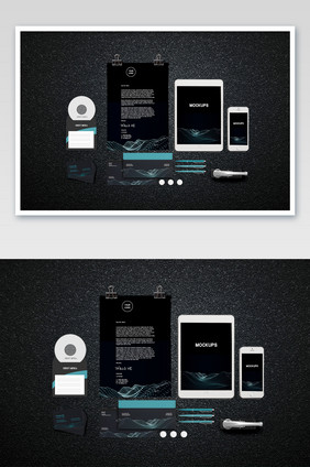 黑色磨砂桌面商务企业办公用品VI样机