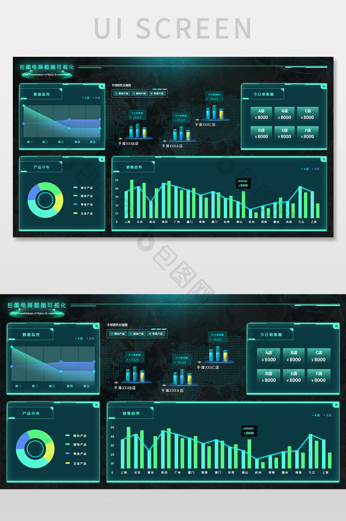 深色电商大数据可视化数据展示web端界面图片图片