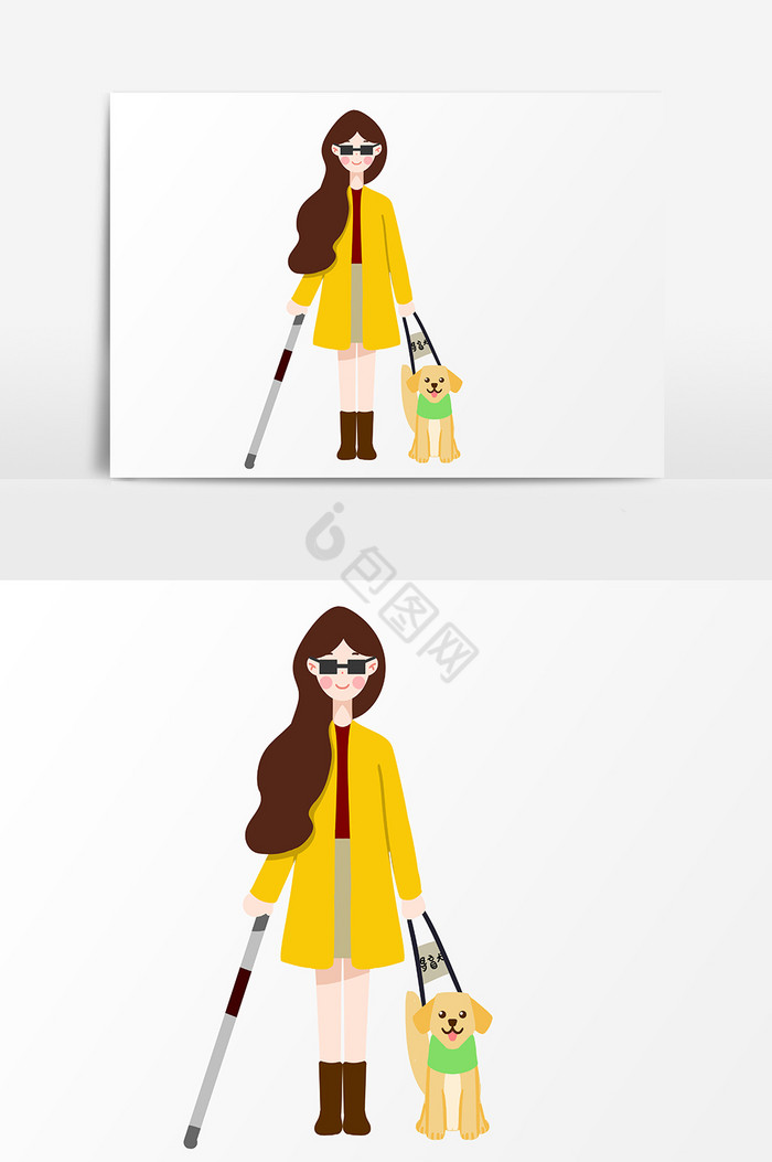 女盲人与导盲犬图片