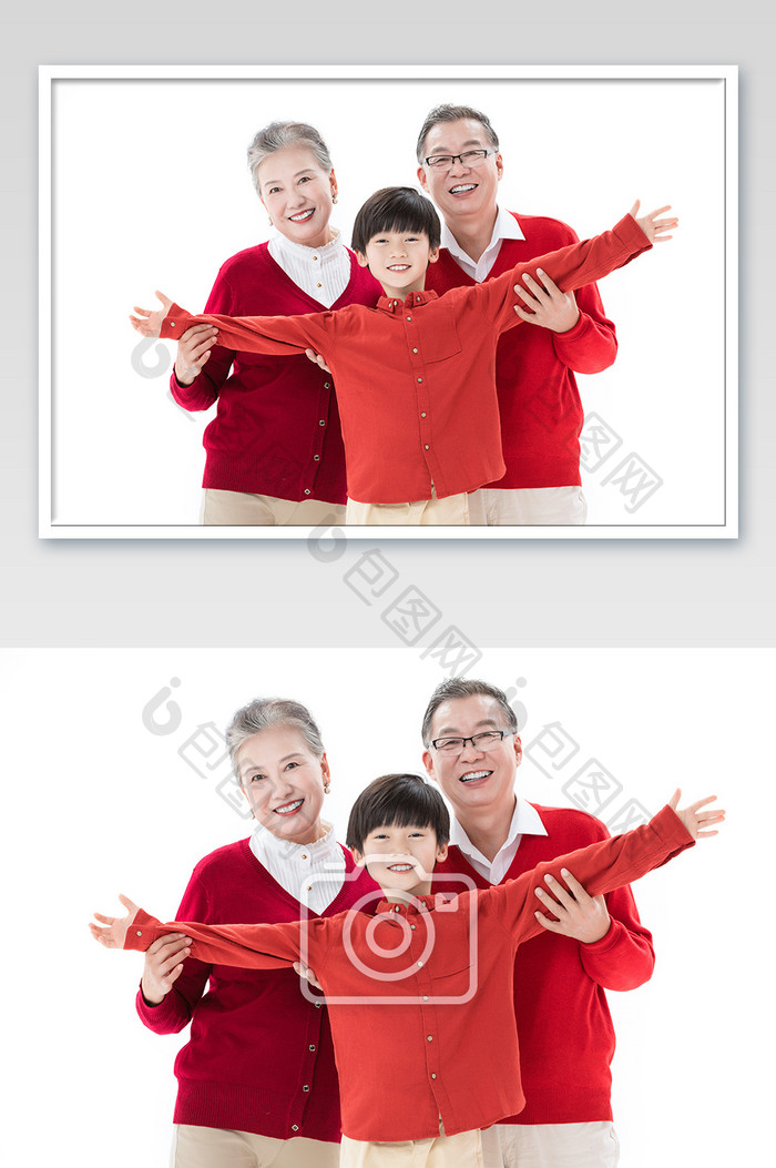 春节新年爷爷奶奶和孙子互动