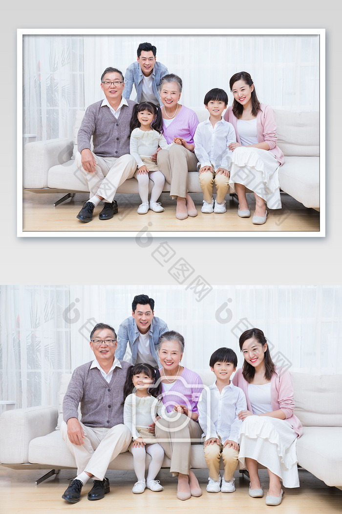 春节新年家庭一起拍全家福合影