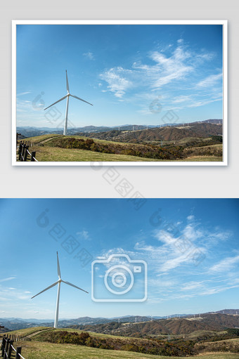 蓝天白云和风力发电机图片