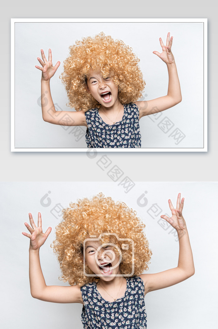 戴金色假发的小女孩抓狂表情图片图片