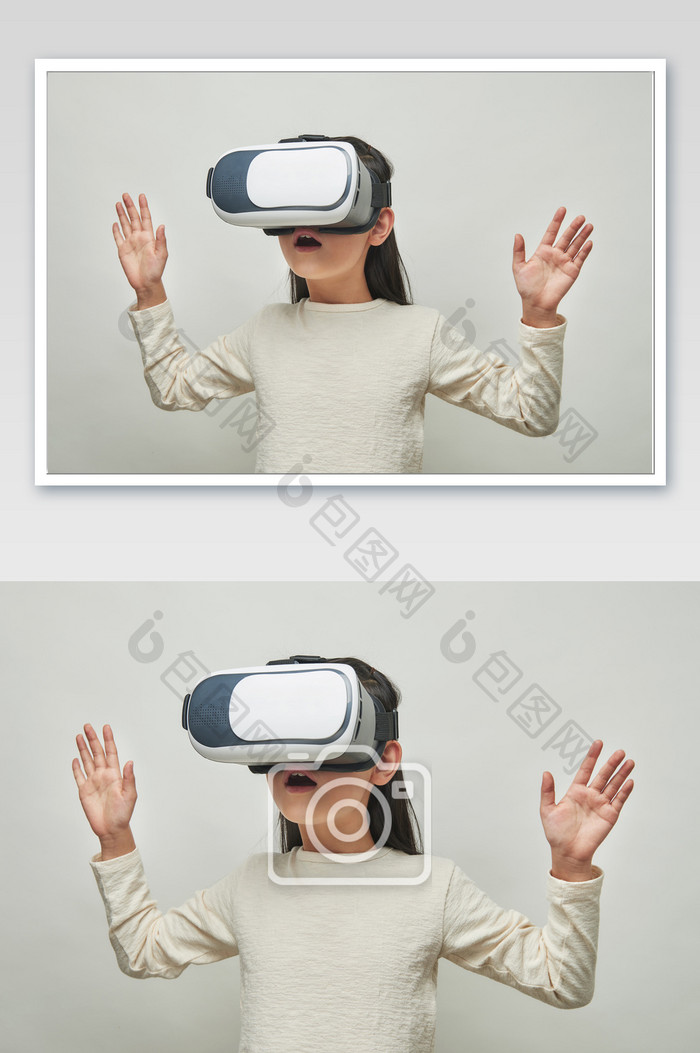 戴VR眼镜探索惊讶表情