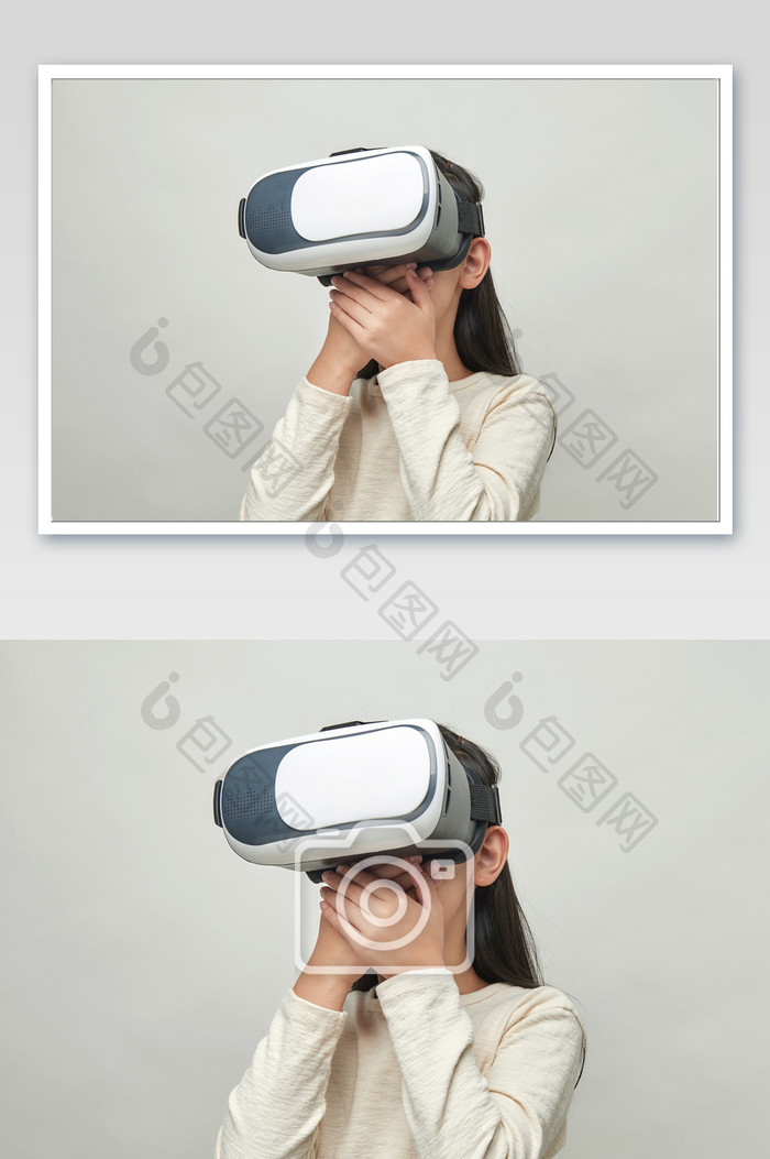 戴VR眼镜探索捂嘴惊讶