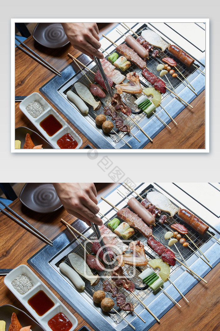 烤肉和烤肉的人俯拍图片图片