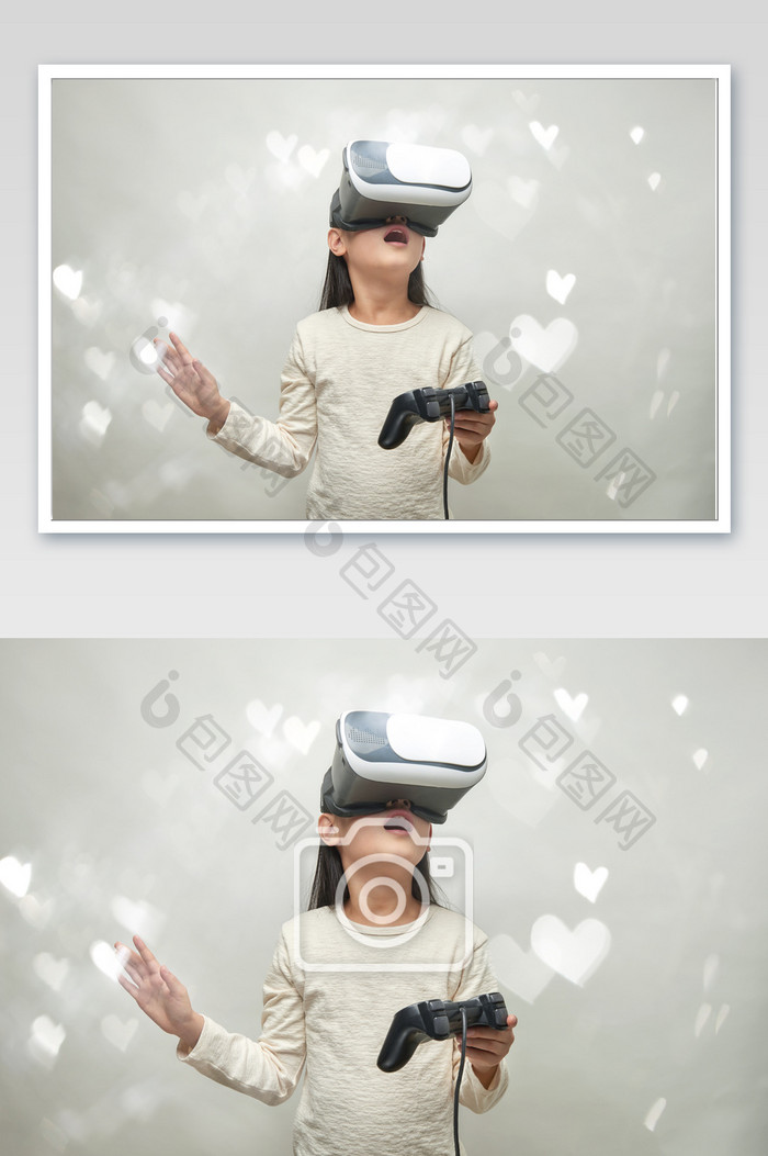 戴VR眼镜伸手探索爱心特效