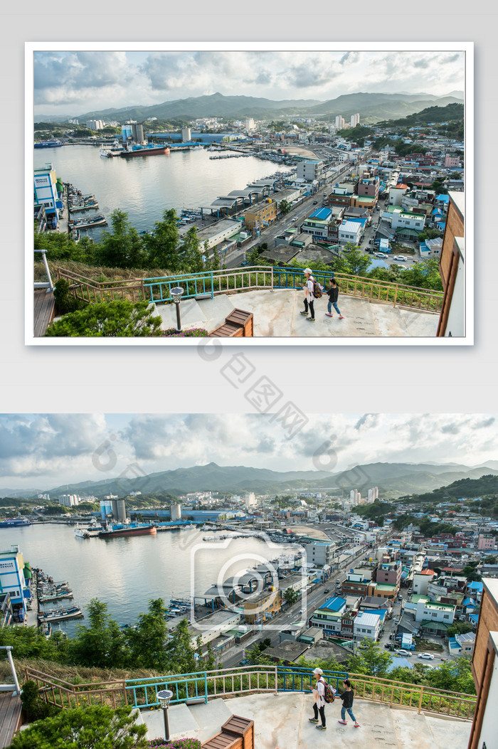 城市建筑背景下的两位游客图片图片