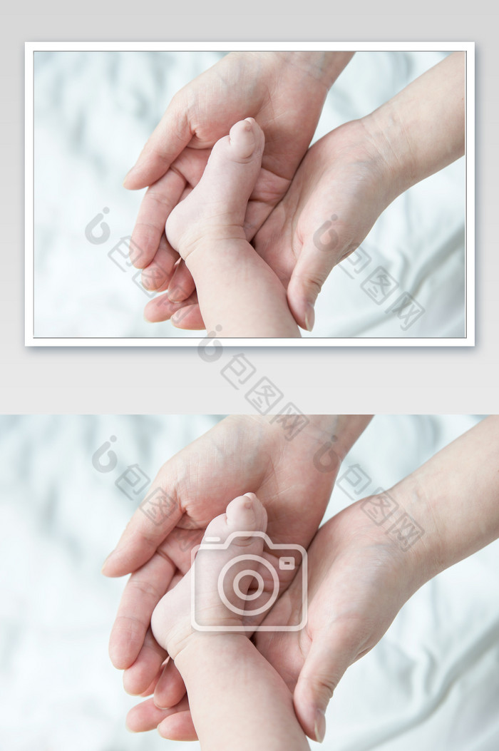 双手托着的新生儿小脚特写白