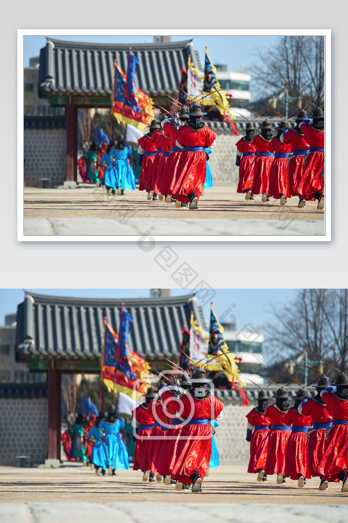 韩国节日整齐游街表演图