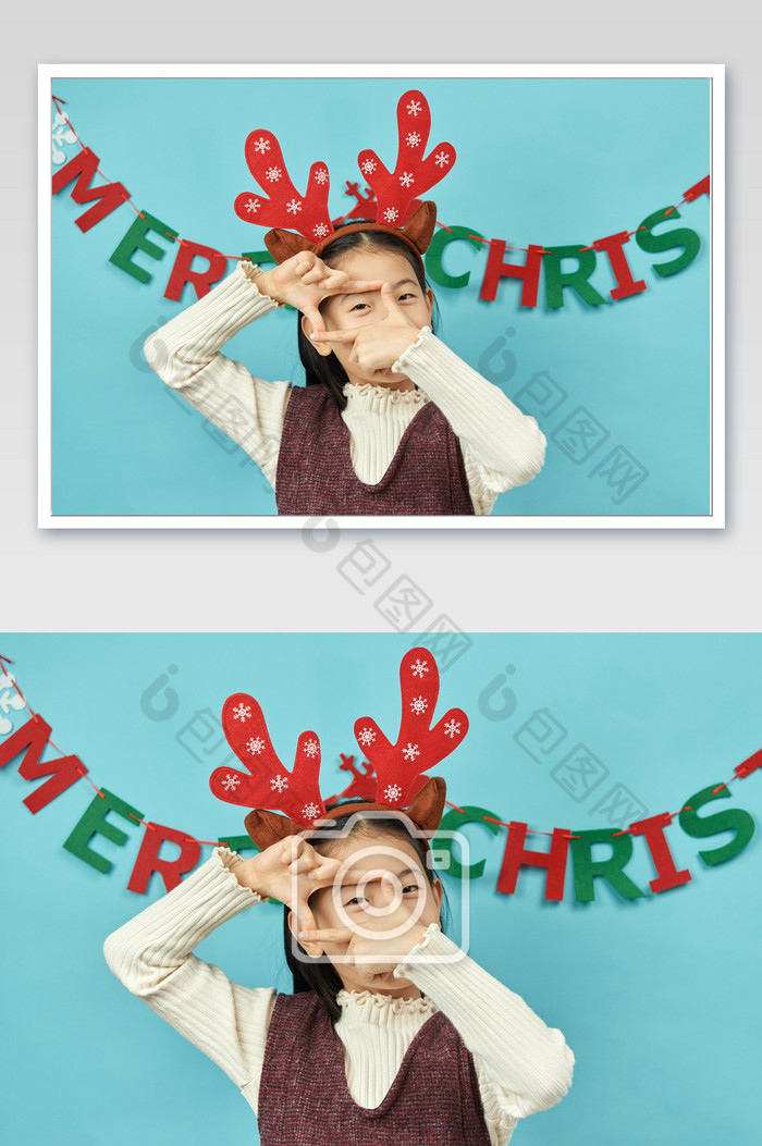 圣诞快乐的背景和摆拍照姿势的小女孩图片图片