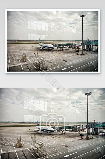 停机坪的飞机图片