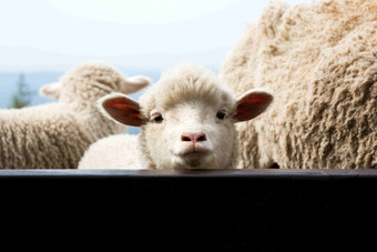 农家牧场一只羊很可爱的看向镜头特写