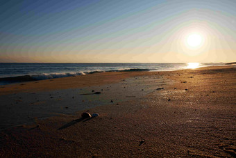 太阳不那么刺眼的照在海面沙滩