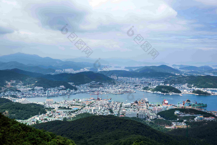 韩国沿海城市海岸景观摄影图