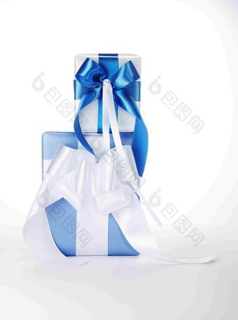 蓝白色丝带大礼物盒场景摄影图