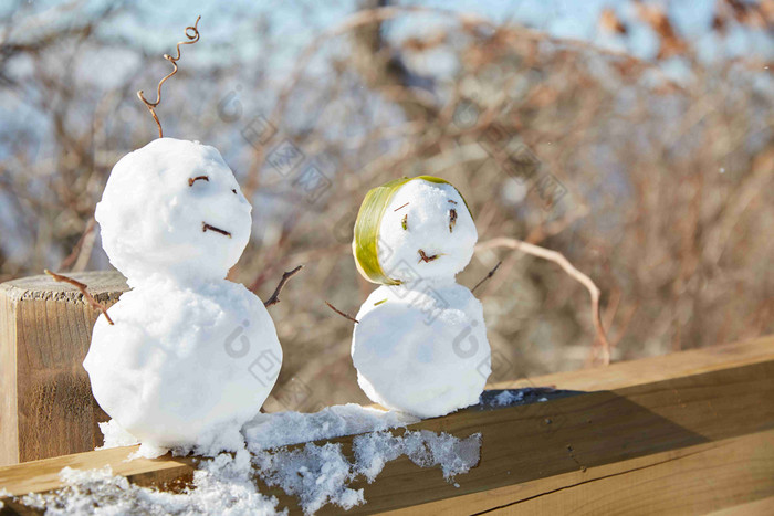 雪人冬天雪景两个可爱的雪人场景