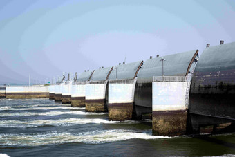 大坝堤体系结构海洋分流建筑场景图
