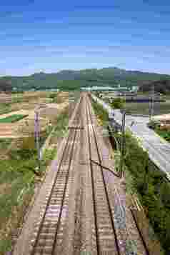 铁路交通田野风景摄影图