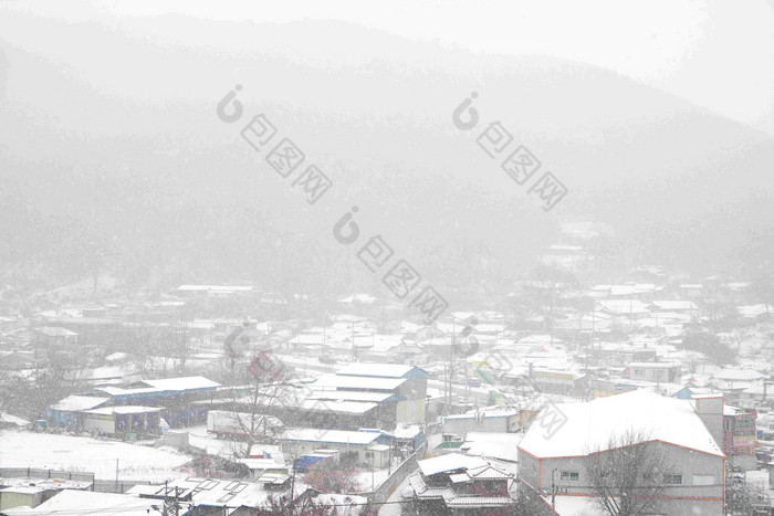 下雪天白茫茫的大雪积满了屋顶